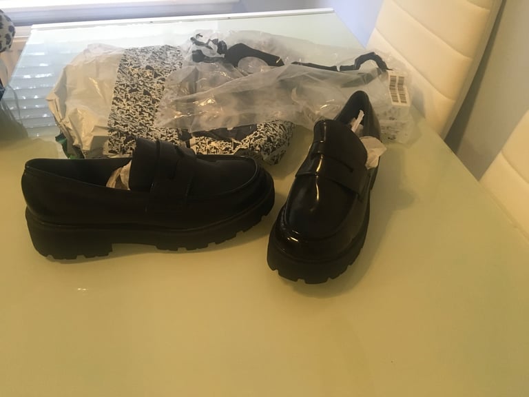 Black shiny loafer shoes 