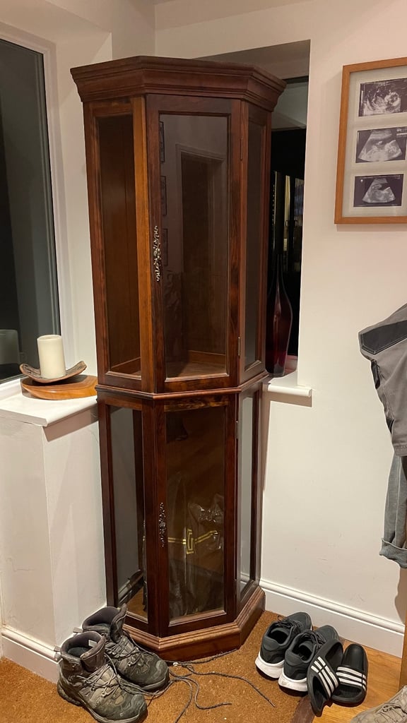 Vintage solid wood corner display cabinet