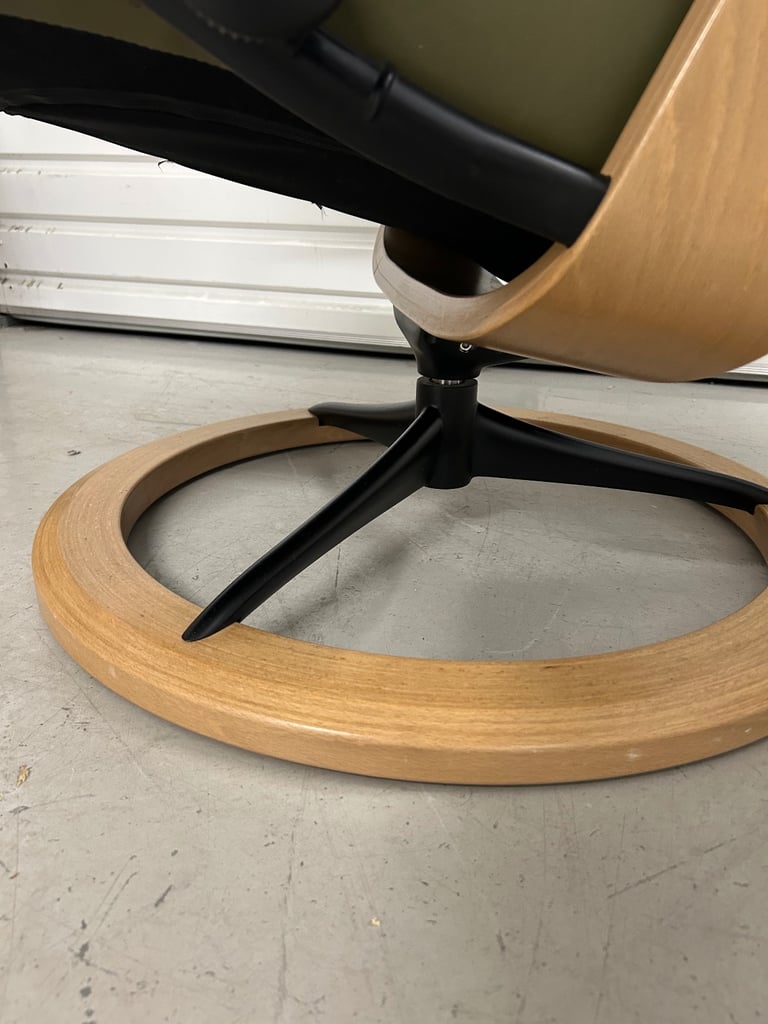 Ekornes Stressless Medium Signature Wing Dark Olive Leather Chairs & Footstool