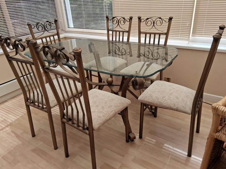 image for Glass-topped dinging table & 6 chairs