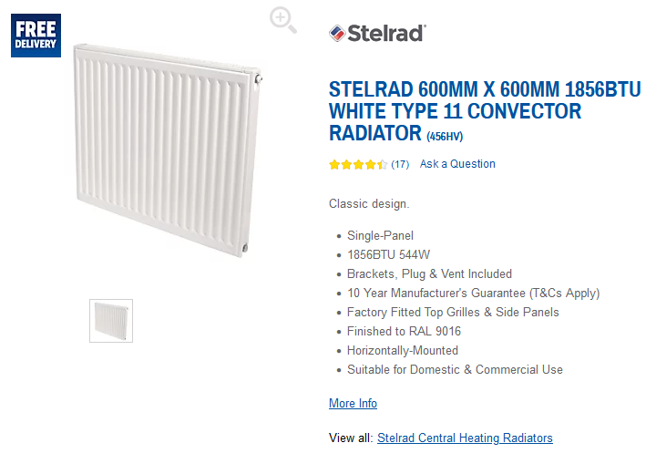 Brand new Stelrad 600 x 600 K1 single radiator