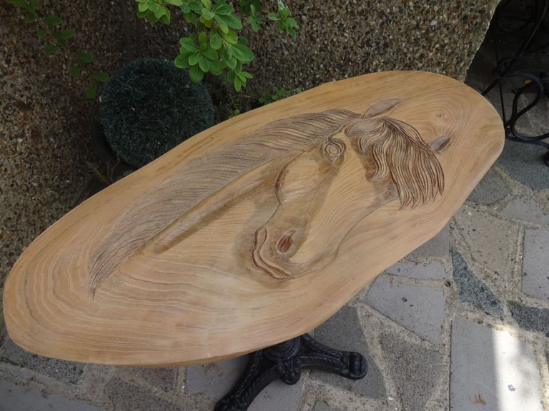 LIVE EDGE TABLE ~ CAST IRON PEDESTAL BASE WITH SLAB OF OAK TOP ~