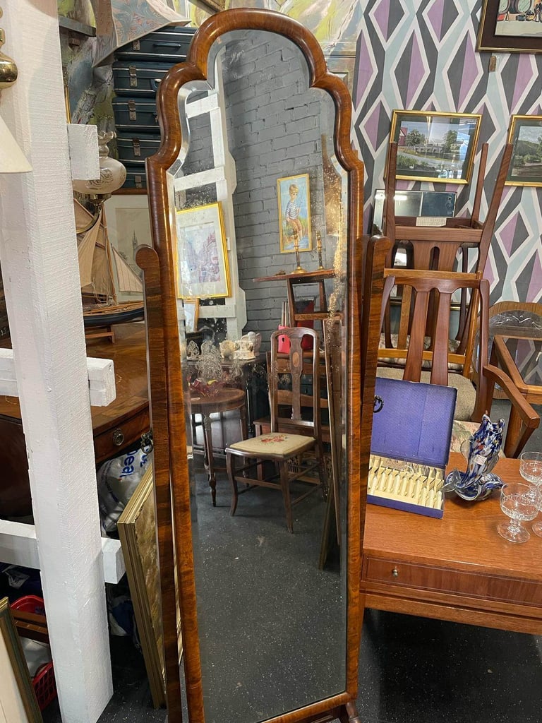 Antique walnut cheval mirror