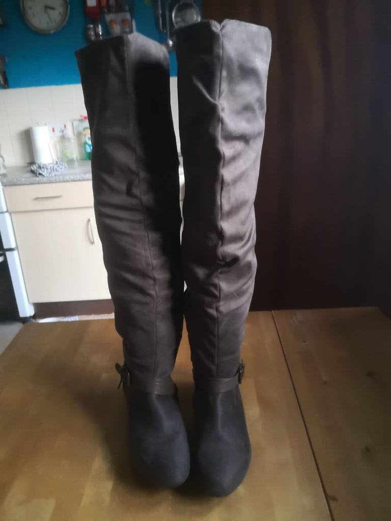 image for Ladies brown faux suede over the knee boot. £10