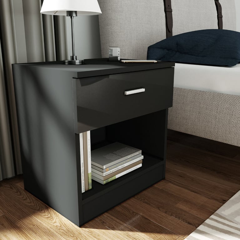 image for New Black Bedside Cabinet with Drawer RRP £90 Our Price £40