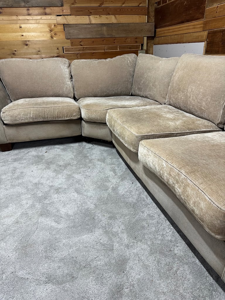 Beige crushed velvet corner sofa *free local drop off*