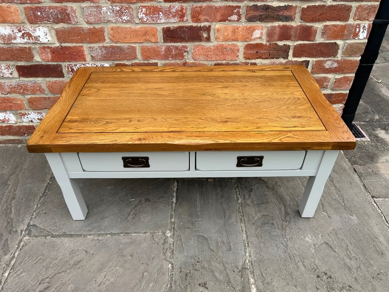 Rustic Solid Oak & Grey Painted (Double-Sided) Coffee Table - Excellent Condition 