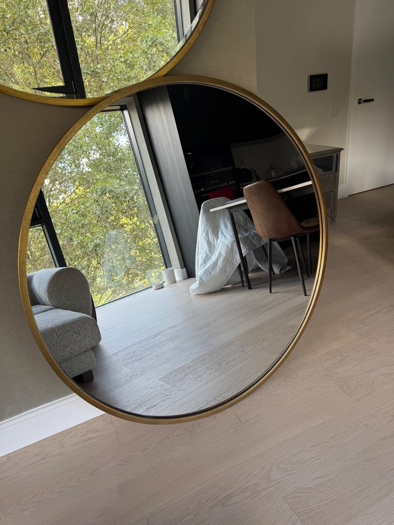 X large gold round mirror 
