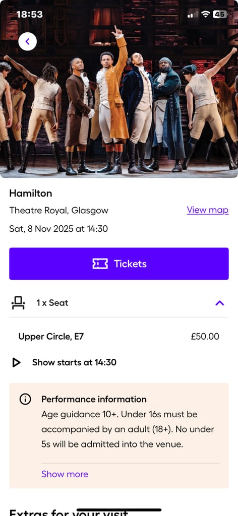 Ticket for Hamilton at Theatre Royal