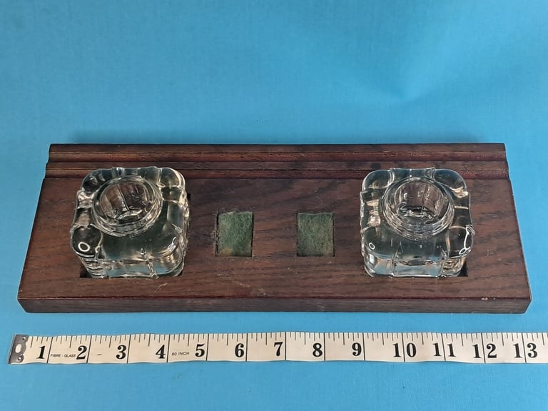 Antique Vintage Collector  Art Deco 1940s Inkstand Cut Glass Inkwells. As seen.
