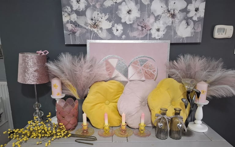 image for Pink / yellow / grey living room / bedroom bundle 