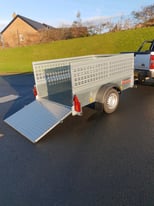 image for New 7x4ft nugent single wheel trailer with meshsides suitable for shee