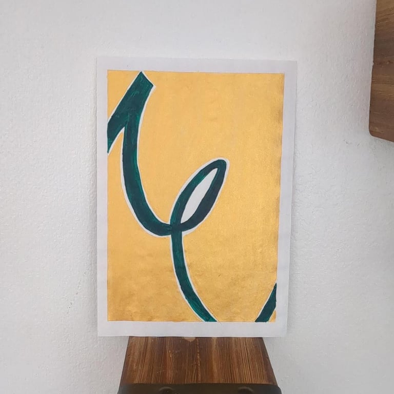 Gold and green abstract art work   