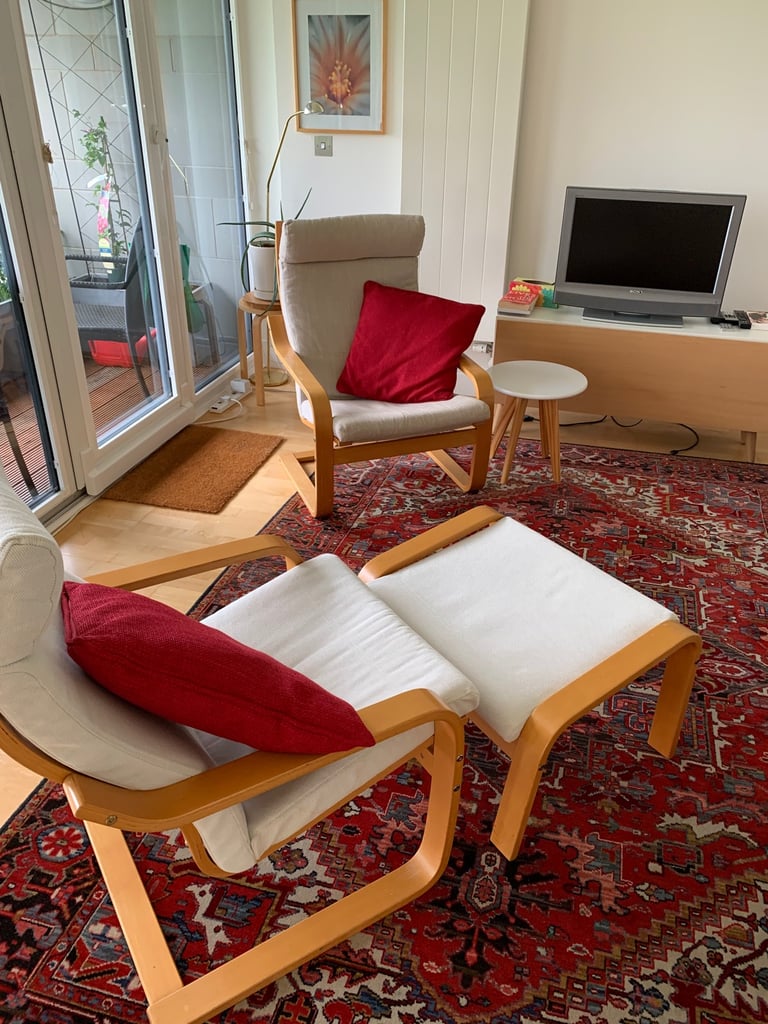 image for Ikea Poang  high armchair with footstool
