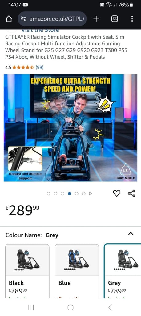 GTPLAYER Racing Simulator Cockpit with Seat Adjustable Gaming Stand G25 G27 G29