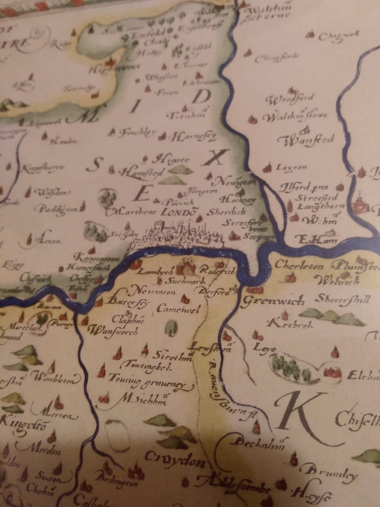 image for Saxton's map of Kent, Sussex, Surrey and Middlesex 1575