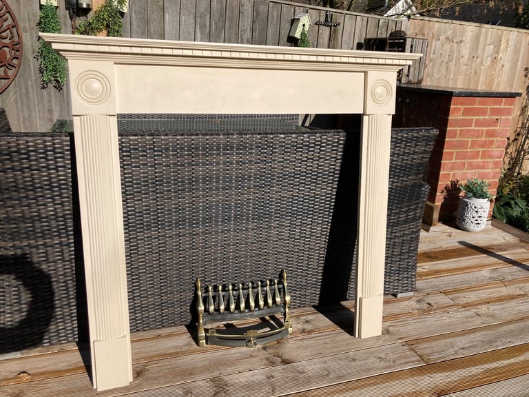 Wooden Fireplace surround plus Cannon Brass Hearth VGC!! - perfect for home or Stage productions 