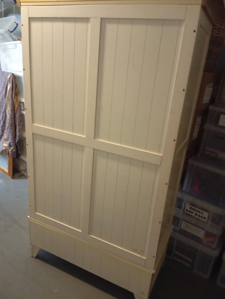 Solid Pine Cream Wardrobe with lower Drawer.