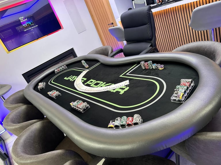 Custom made poker table with dealer entrance and leather legs