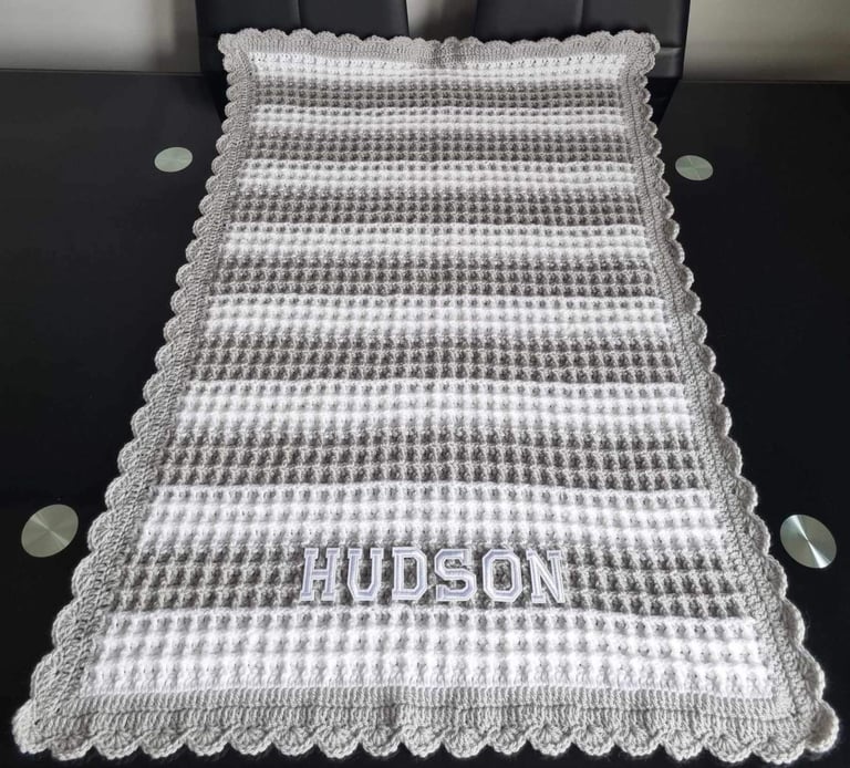 Crochet Baby Blanket, Personalised, Girls and Boys colours available