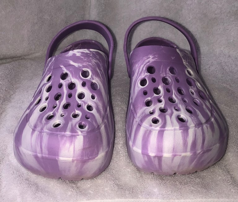 image for Purple + white crocs 