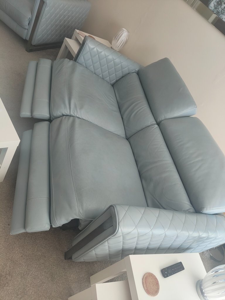 Light blue leather suite in Paisley, Renfrewshire Gumtree