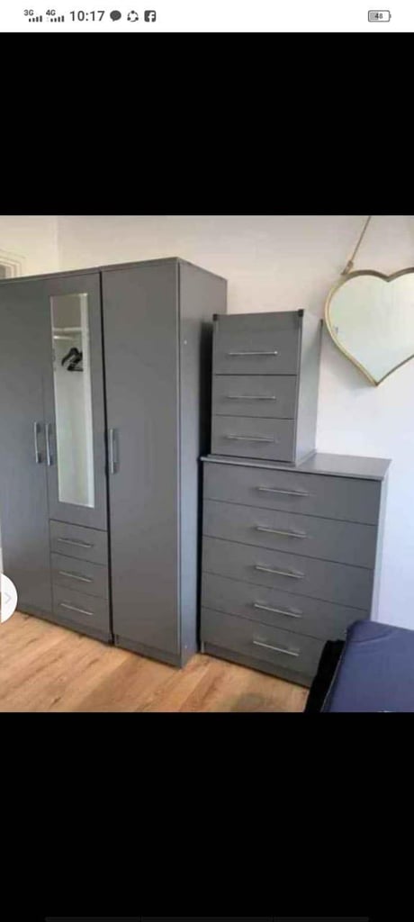Modern Bedroom Furniture. Bedroom Suit Includes Bedside Tables, Chest of Drawers and Wardrobes