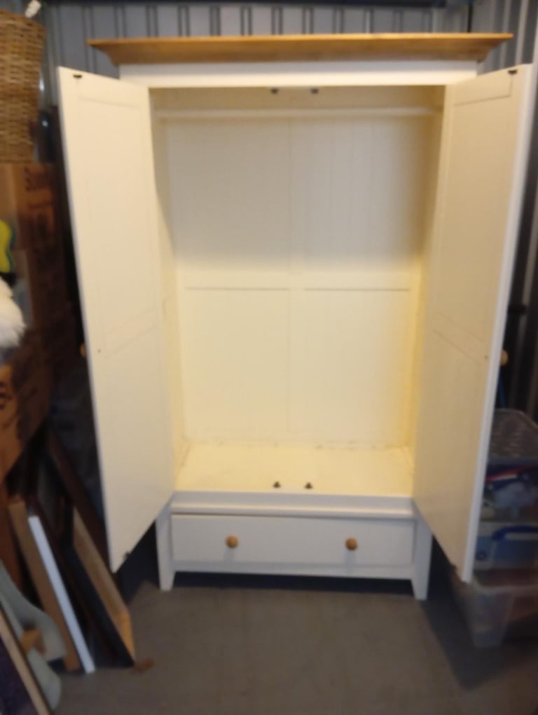 Solid Pine Cream Wardrobe with lower Drawer.