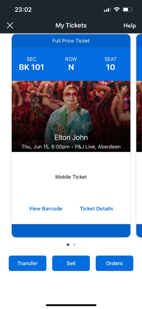 Two Elton John tickets Aberdeen