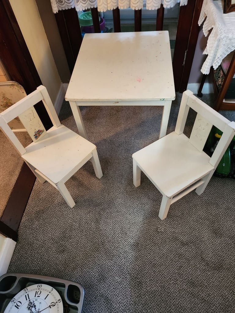 image for Ikea white wooden table snd 2 chairs . 