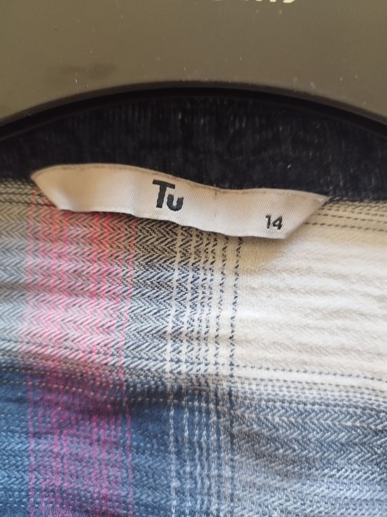 Cream, blue, purple checked shirt 14