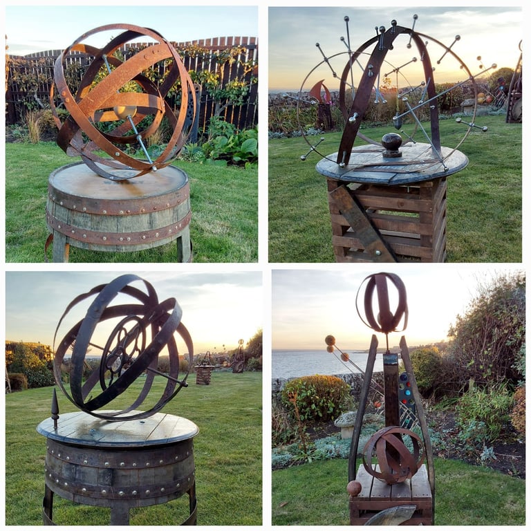 Garden art from whisky barrel materials 