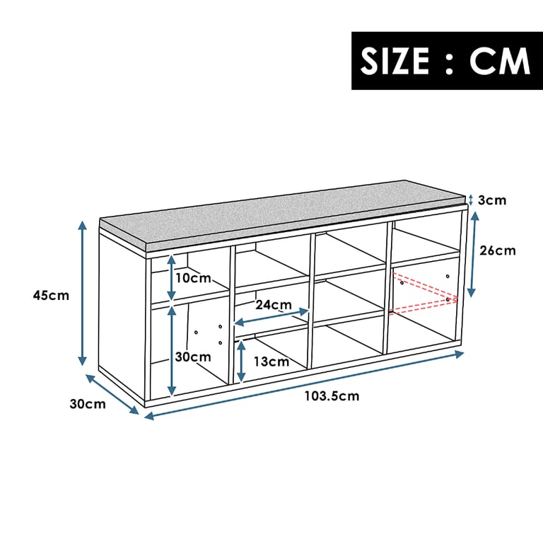 Wooden Shoe Bench Storage Shoe Cabinet Rack Hallway Cupboard Organizer with Seat Cushion