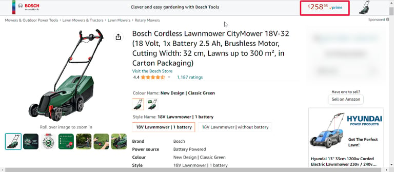 Bosch Cordless Lawnmower CityMower 18V-32 Brand new inc battery kit. RRP £260