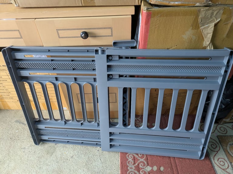 image for Dog/Small Pet Safety Pressure Fit (No Drilling) Stair/Pen Gate, Grey Plastic