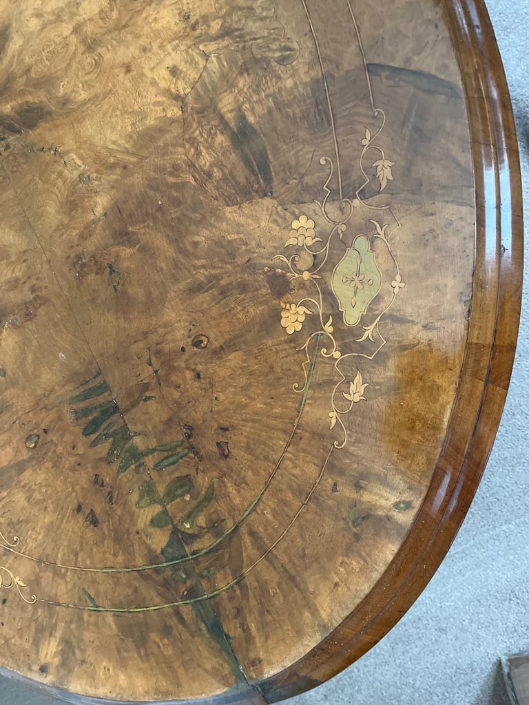 Antique Inlaid Burr Walnut coffee table with removable glass cover