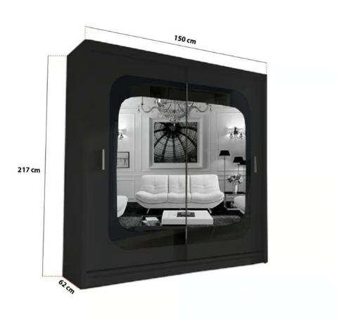 Brand New - Chelsea Mirror Sliding Door Wardrobe - Black - SAME/NEXT DAY DELIVERY