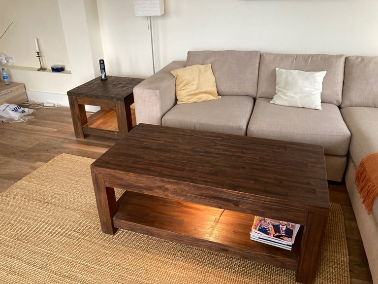 image for Rustic Acacia Wood Coffee Table & Lamp Table