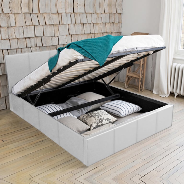 image for White Ottoman Bed - 4foot6 - with Mattrees: Good condition 