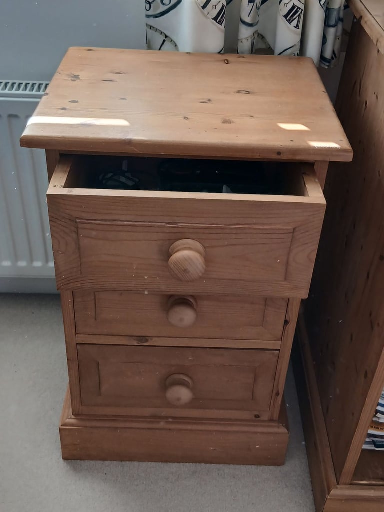 Solid pine bedside table with drawers