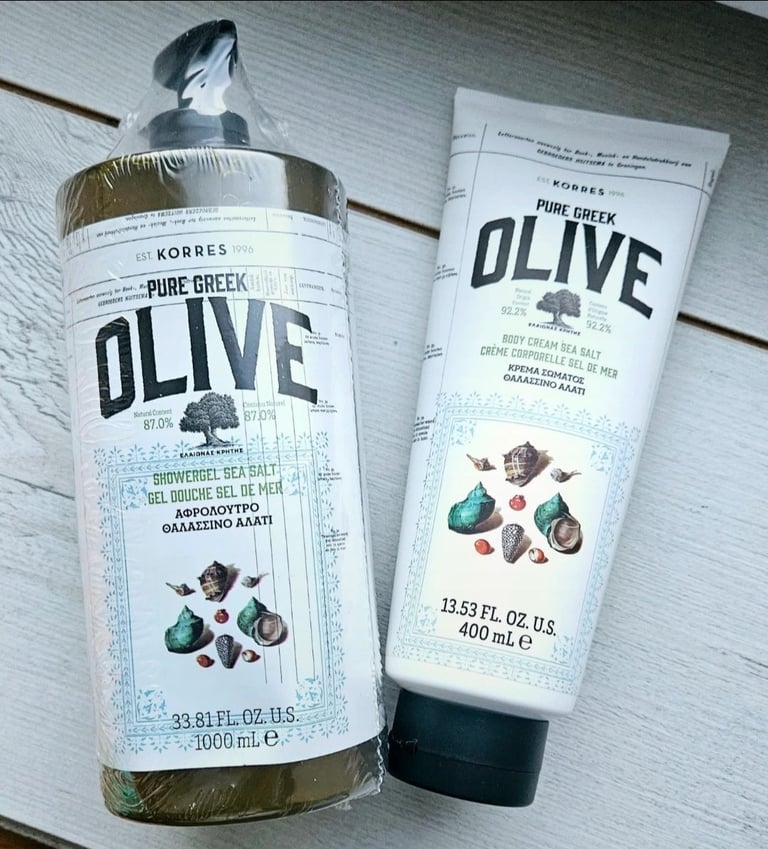 image for Pure Greek Olive Korres Body Cream 400ml and Shower Gel 1000ml Sea Salt