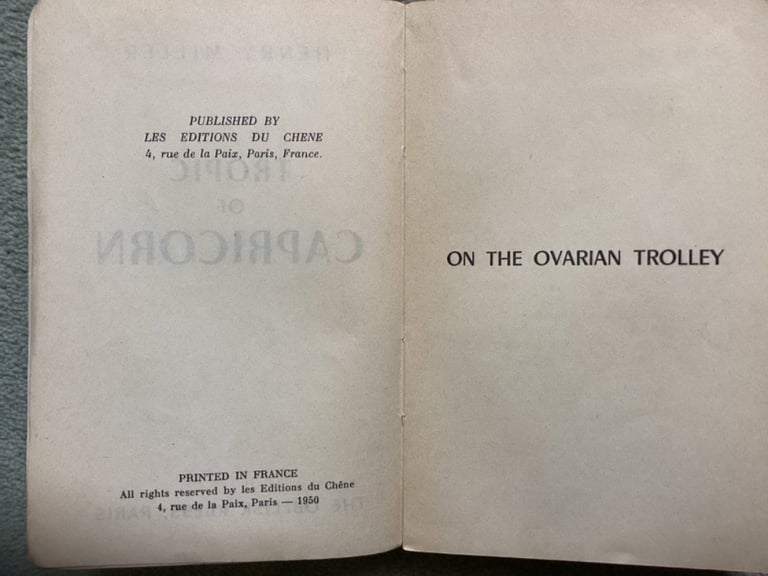 TROPIC OF CAPRICORN BY HENRY MILLER 1950 EDITION PARIS