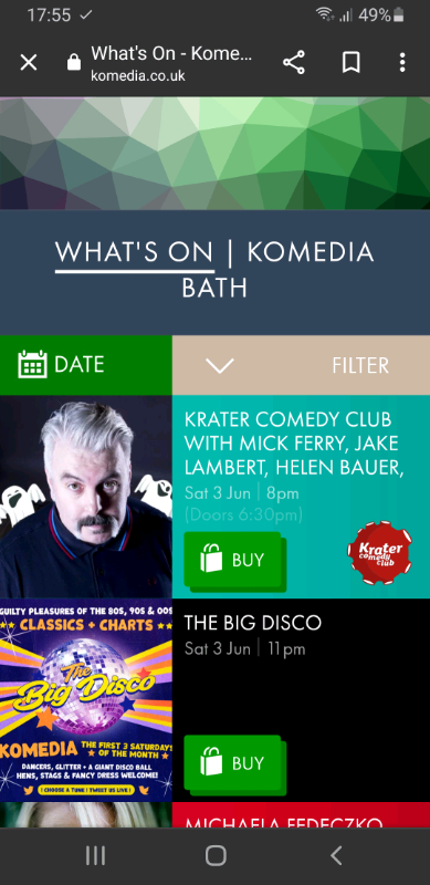Komedia Bath Comedy Club Tickets. 3rd June. 8pm.