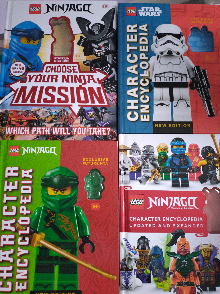 image for Lego Ninjago and star wars character books.  No figures