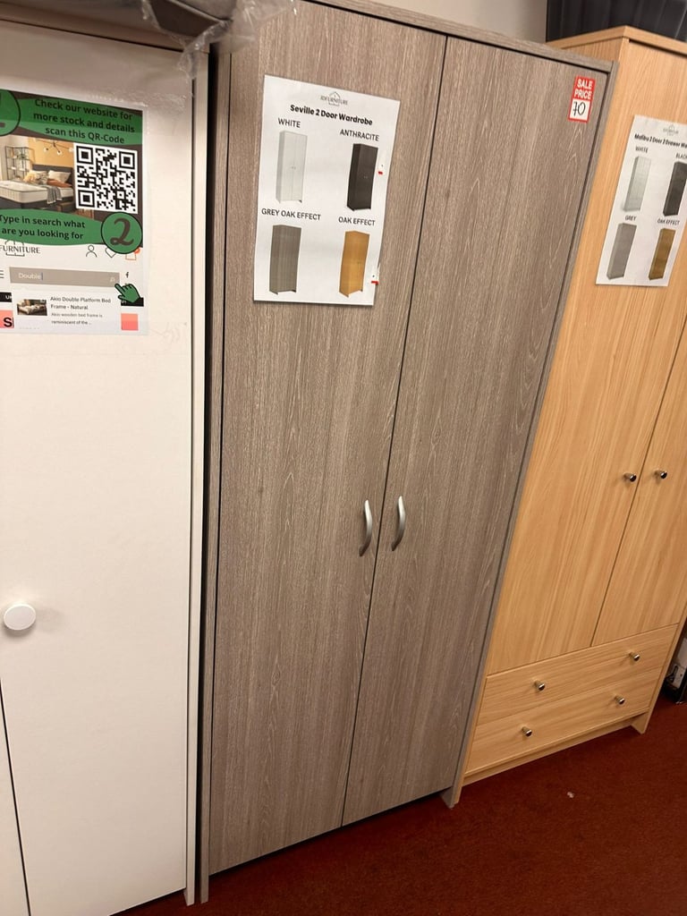 image for Seville 2 Door Wardrobe - Grey Oak Effect