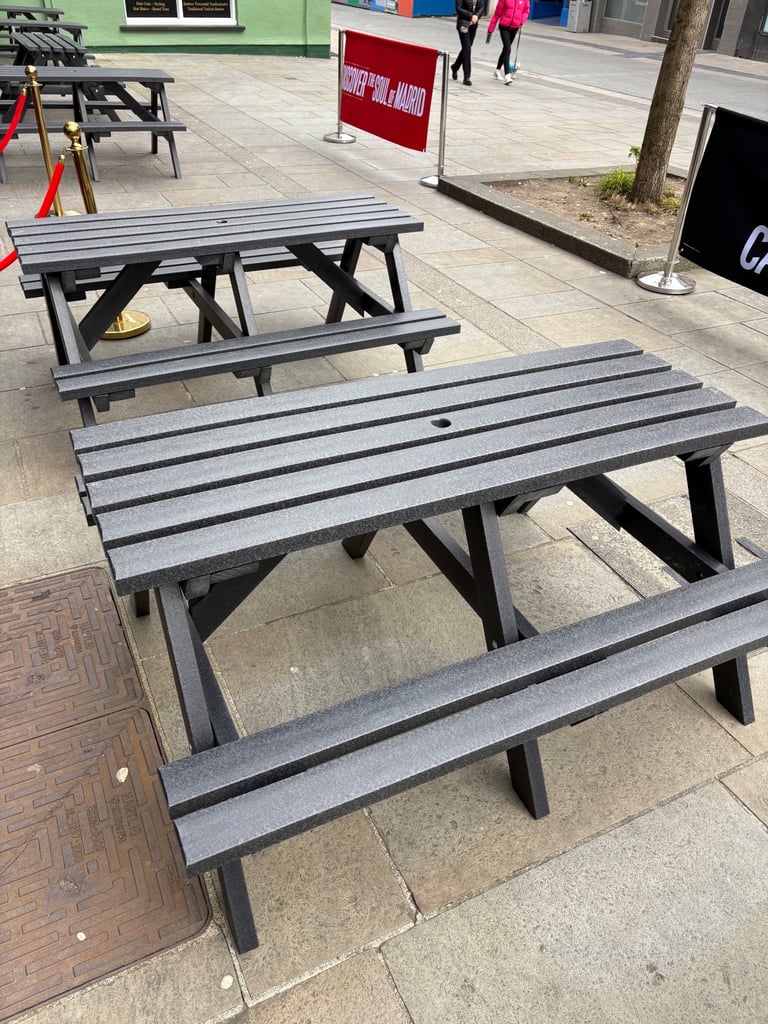 Brand new heavy duty pub style 💯 recycled plastic picnic benches
