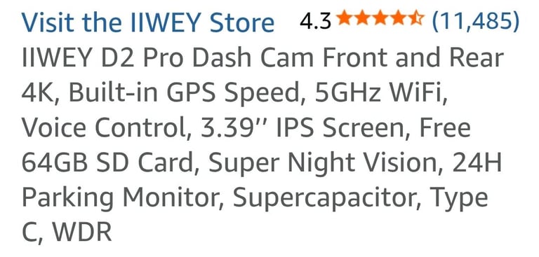IIWEY DC01 PRO front and rear dash cam 