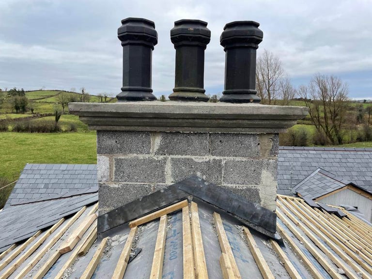 Bangor Blue slates chimney pot's granite step kerbs scill cobblestone roof ridge floor tiles  