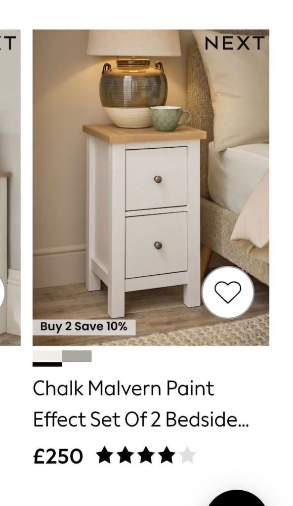 Brand New £250 Next Set Of 2x White Drawers / Bedside Cabinets 