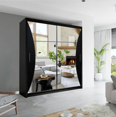 image for Brand New - California Mirror Sliding Door Wardrobe - Black - SAME/NEXT DAY DELIVERY